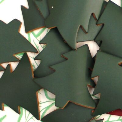 Leather Christmas Tree Shape Embellishments - "5" Green