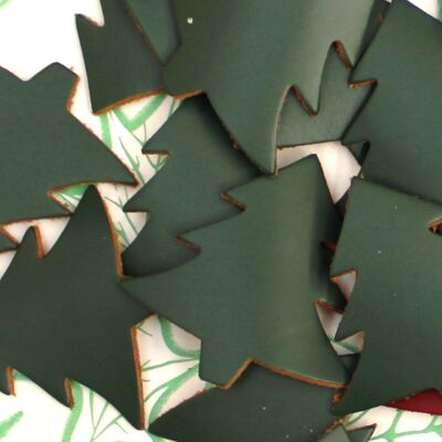 Leather Christmas Tree Shape Embellishments - "5" Green