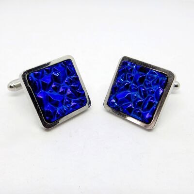 Blue textured dichroic glass cufflinks / SKU163