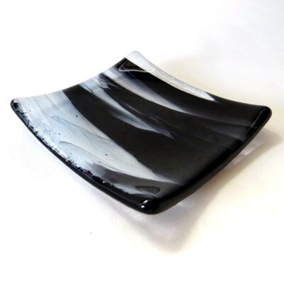 Fluid fused glass ring dish - Black/clear / SKU208