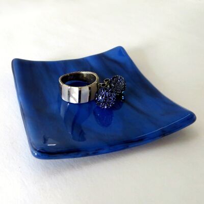Fluid fused glass ring dish - Blue/plum / SKU209