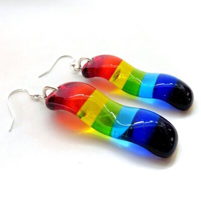 Rainbow wave fused glass earrings - Sterling silver earwires / SKU237