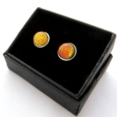 Orange and silver dichroic glass stud earrings / SKU245