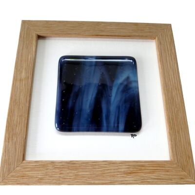 Fluid framed fused glass wall art - Black Purple/blue / SKU310