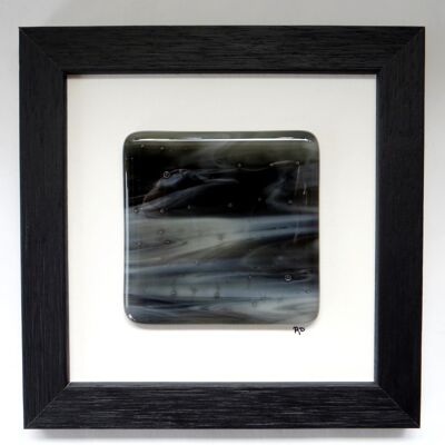 Fluid framed fused glass wall art - Black Black/white / SKU313