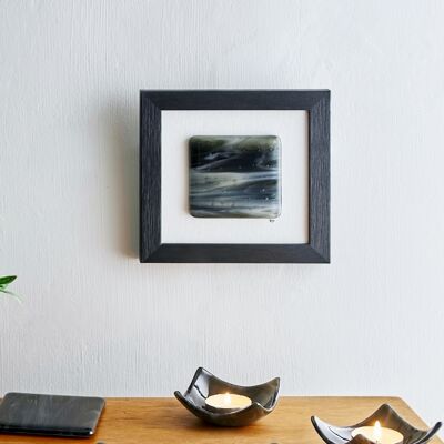 Fluid framed fused glass wall art - Oak Blue/white / SKU319