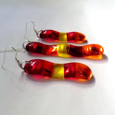 Riva wave fused glass necklace and earring set - 16" sterling silver chain Sunset Earwires / SKU344