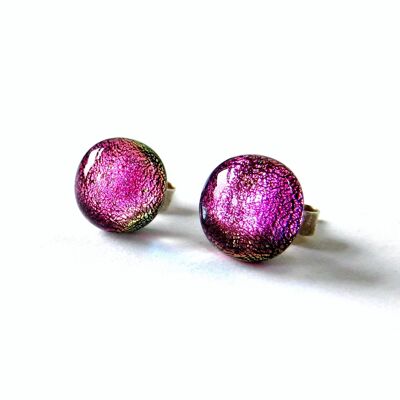 Pink dichroic glass stud earrings / SKU367