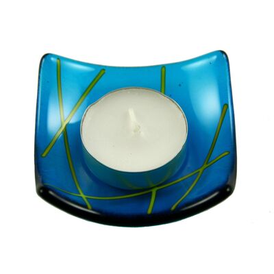 Linea fused glass candle holder - Turquoise / SKU376