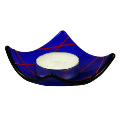 Linea fused glass candle holder - Blue / SKU377