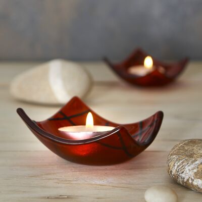 Linea fused glass candle holder - Red / SKU378