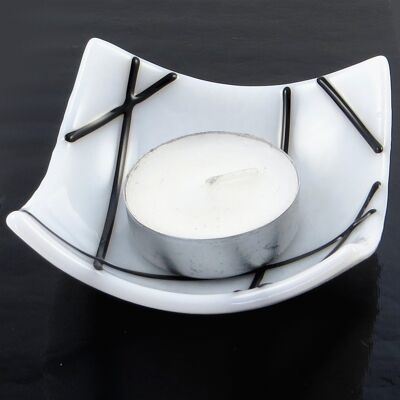 Linea fused glass candle holder - White / SKU381