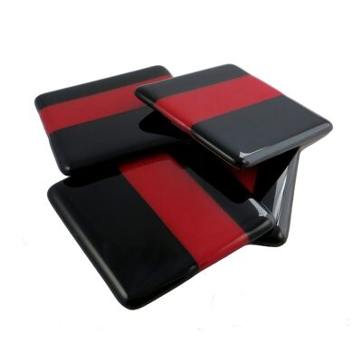 Deco fused glass coasters - design 2 - Black/red Single coaster / SKU389