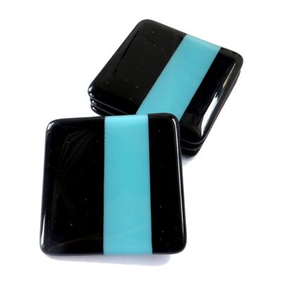 Deco fused glass coasters - design 2 - Black/turquoise Single coaster / SKU391