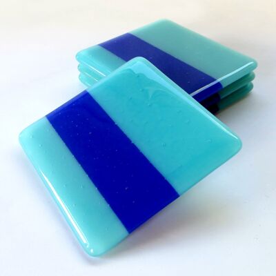 Deco fused glass coasters - design 2 - Turquoise/blue Single coaster / SKU393