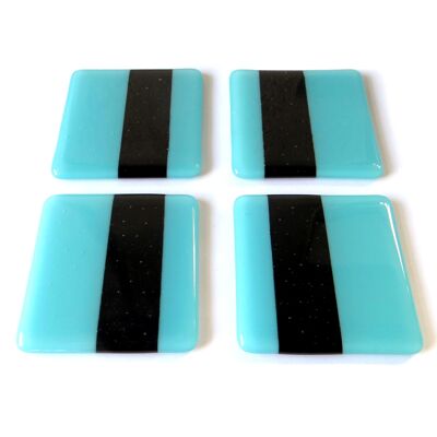 Deco fused glass coasters - design 2 - Turquoise/black Single coaster / SKU395