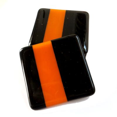 Deco fused glass coasters - design 2 - Black/orange Single coaster / SKU397