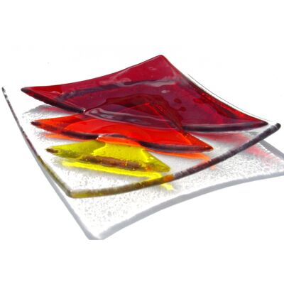 Fusion triangle fused glass bowl - Red/yellow / SKU399