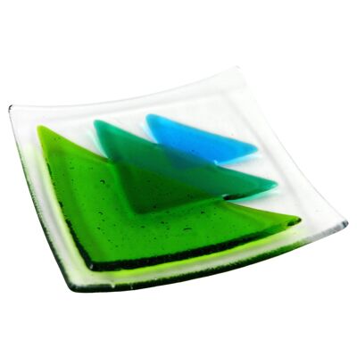 Fusion triangle fused glass bowl - Green/blue / SKU400