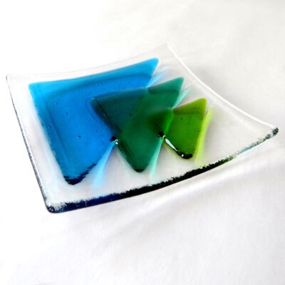 Fusion triangle fused glass bowl - Blue/green / SKU401