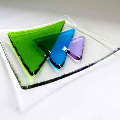 Fusion triangle fused glass bowl - Green/purple / SKU402