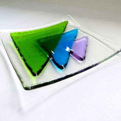 Fusion triangle fused glass bowl - Green/purple / SKU402