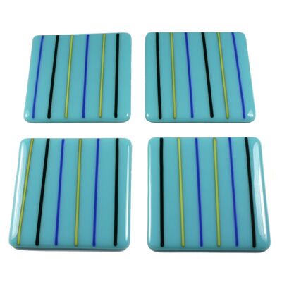 Linea fused glass coasters - Turquoise Single / SKU406