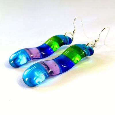 Riva wave fused glass earrings - Sterling silver earwires Heather / SKU418