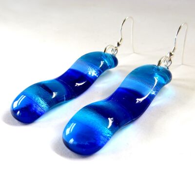 Riva wave fused glass earrings - Sterling silver earwires Water / SKU421