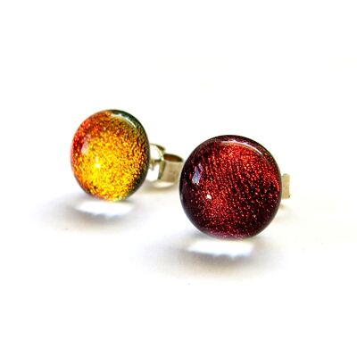 Red dichroic glass stud earrings / SKU426