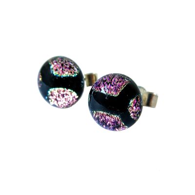Patterned dichroic glass stud earrings / SKU485