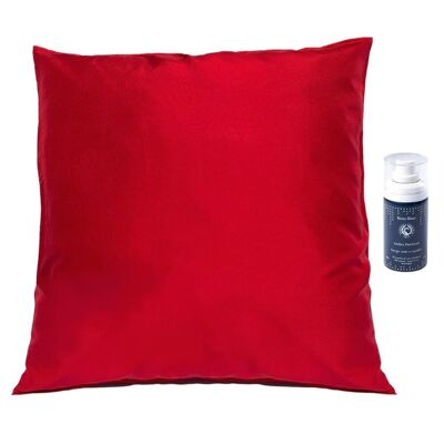 Coffret rouge : Taie d'oreiller en Soie carrée rouge + Brume Patchouli