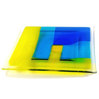 Patchwork fused glass bowl - Yellow/blue / SKU568
