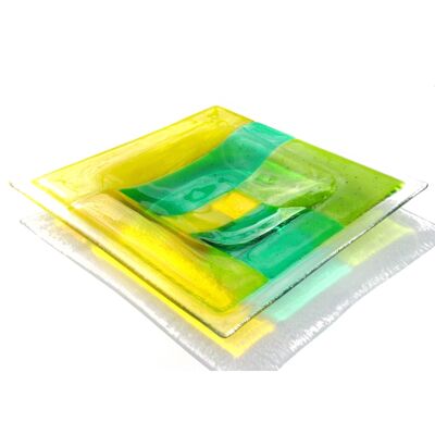Patchwork fused glass bowl - Yellow/green / SKU569