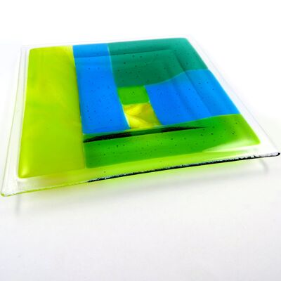 Patchwork fused glass bowl - Green/blue / SKU571