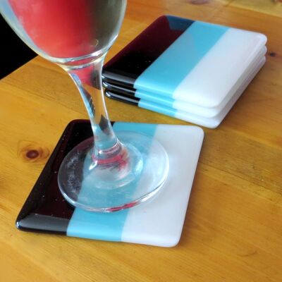 Deco fused glass coasters - design 1 - Black/blue/white Single coaster / SKU594