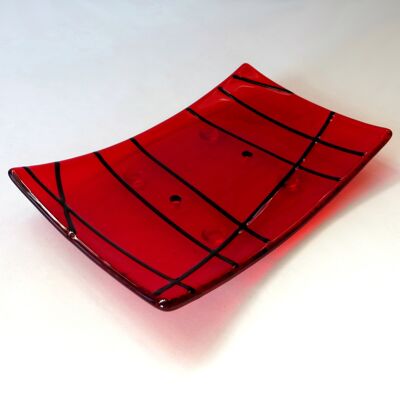 Linea fused glass soap dish - Red No Black / SKU657