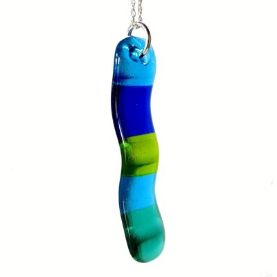 Riva wave fused glass necklace - 16" sterling silver chain River / SKU700