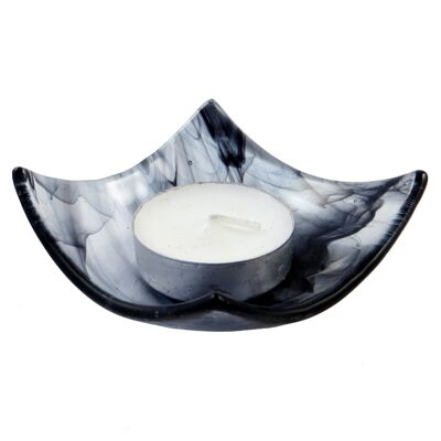 Fluid fused glass candle holder - Black/clear / SKU713