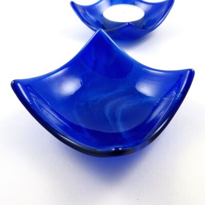 Fluid fused glass candle holder - Blue/white / SKU714
