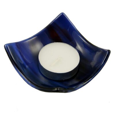 Fluid fused glass candle holder - Blue/plum / SKU715