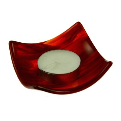 Fluid fused glass candle holder - Red/clear / SKU716