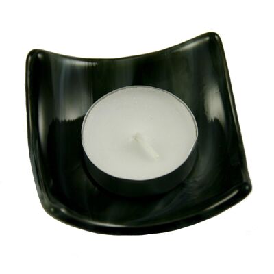 Fluid fused glass candle holder - Black/white / SKU718