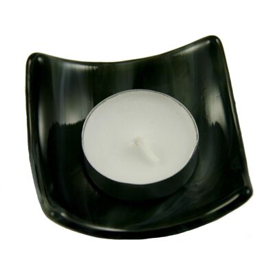 Fluid fused glass candle holder - Black/white / SKU718