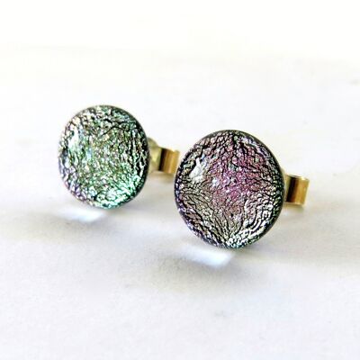 Silver pink dichroic glass stud earrings / SKU722