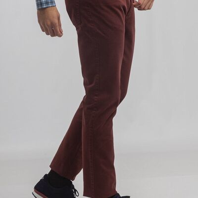 Burgundy Semi-Fitted Five-Pocket Pant