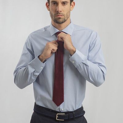 Chemise Col Italien à Rayures Bleues