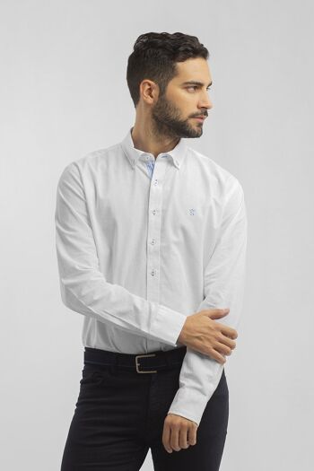 Chemise Oxford Blanche Détails Vichy Bleu Clair