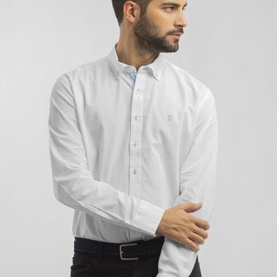 Chemise Oxford Blanche Détails Vichy Bleu Clair