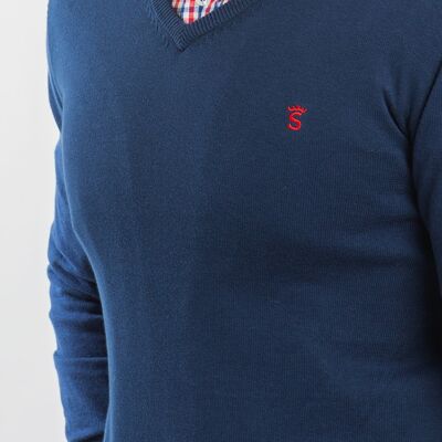 Marineblauer Pullover mit V-Ausschnitt